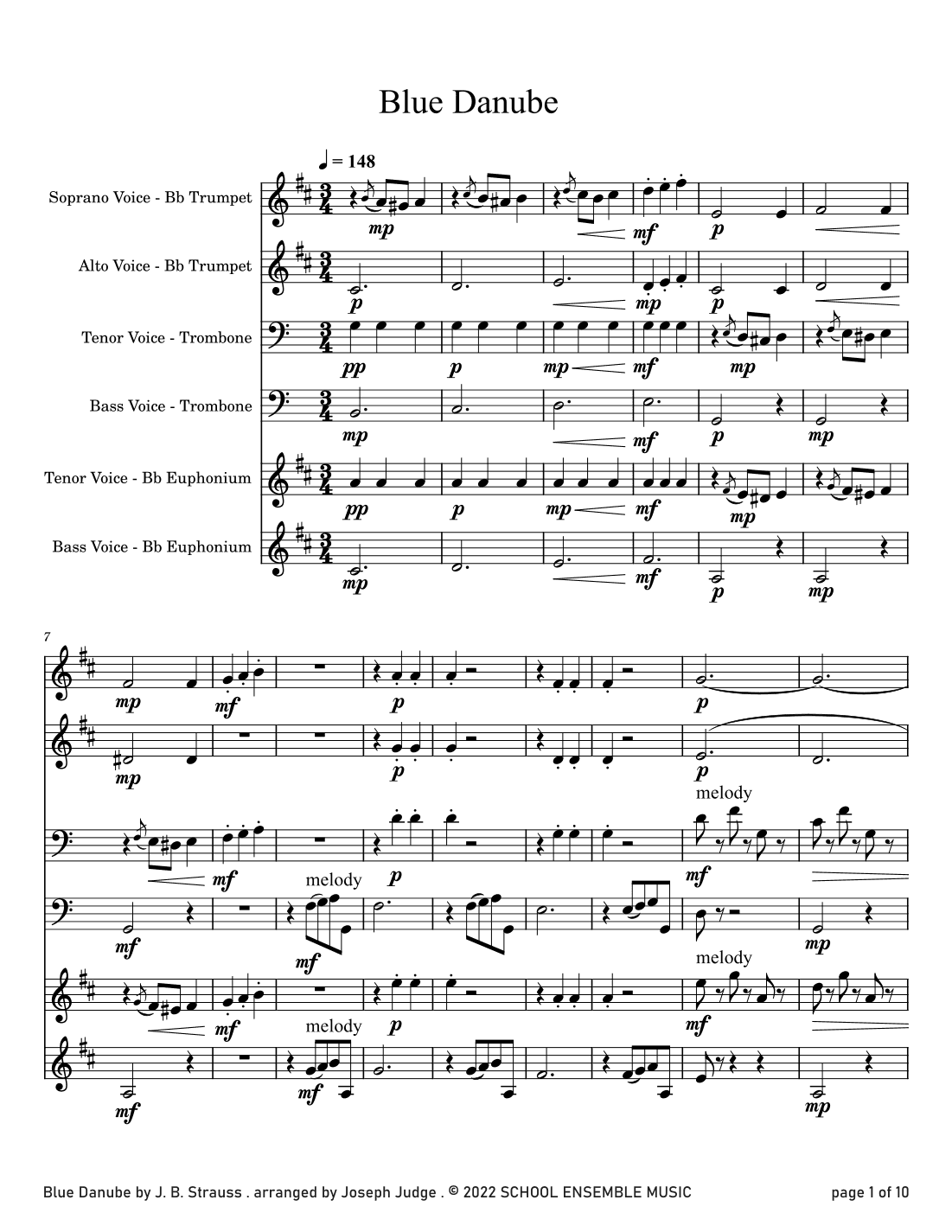 Blue Danube by Strauss for Brass Quartet in Schools (arr. Joseph Judge)