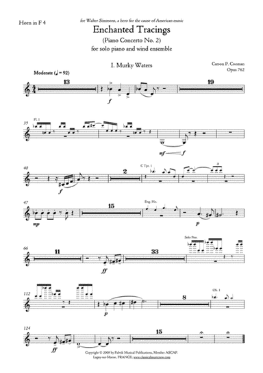 Carson Cooman Enchanted Tracings (Piano Concerto No. 2) (2008) for solo piano and wind ensemble, hor
