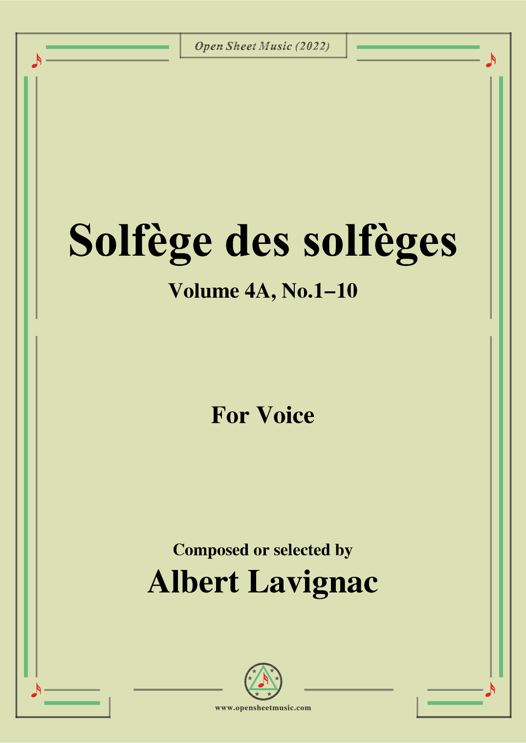 Lavignac-Solfege des solfeges,Volum 4A No.1-10,for Voice (arr. OSM Press)