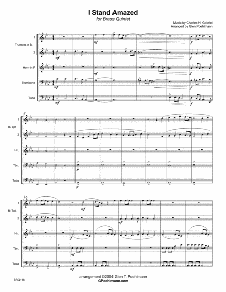 I STAND AMAZED for BRASS QUINTET (unaccompanied) (arr. Glen Poehlmann)