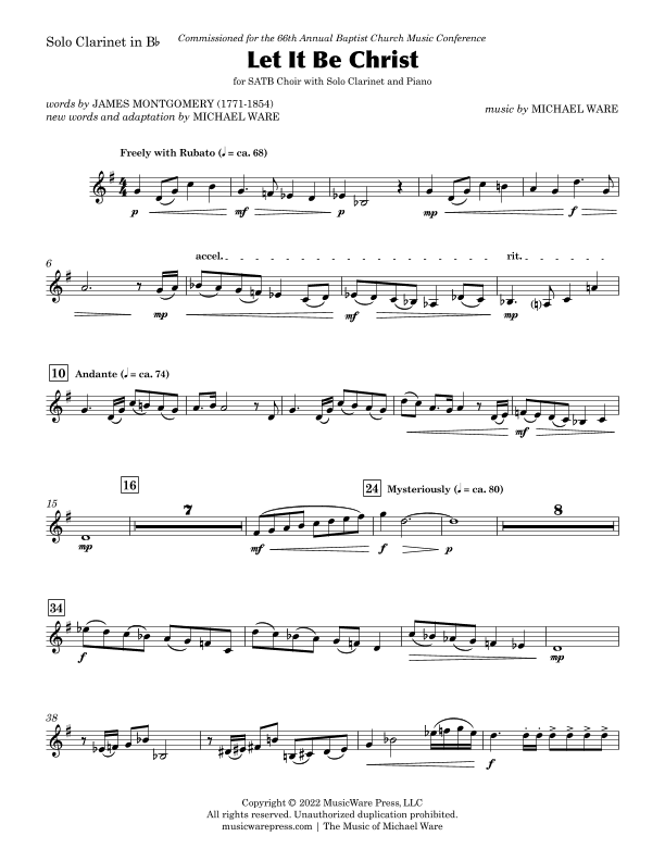 Let It Be Christ (Solo Clarinet Part)