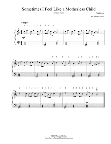 Sometimes I Feel Like a Motherless Child - for easy piano (arr. Samuel Stokes)