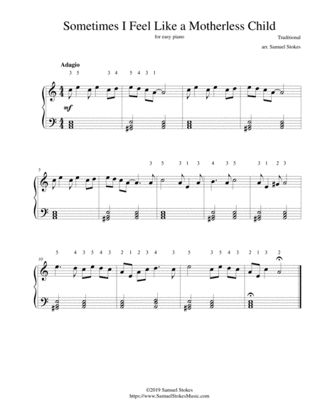 Sometimes I Feel Like a Motherless Child - for easy piano (arr. Samuel Stokes)