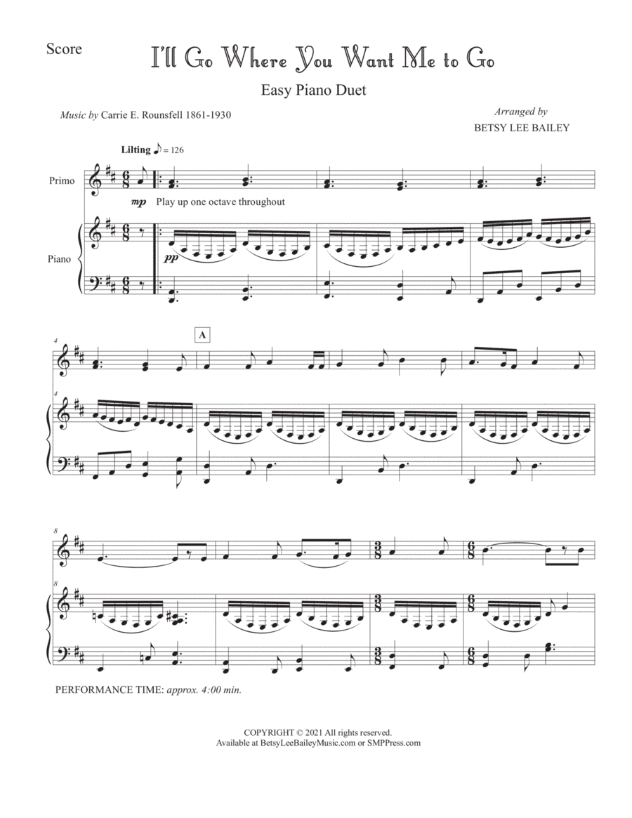 I'll Go Where You Want Me to Go - Easy Piano Duet (arr. Betsy Lee Bailey)