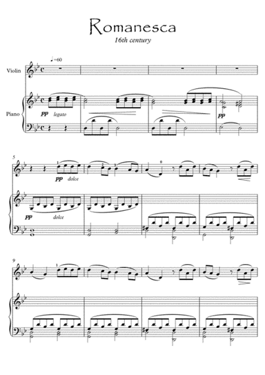 Romanesca 16th century Violin Piano duet (arr. PianoSheetNow)