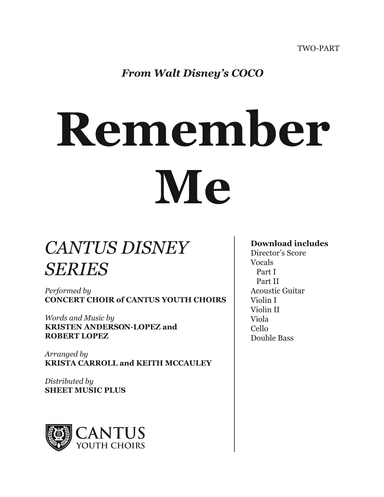 Remember Me (lullaby) (arr. Cantus Youth Choirs Publishing)