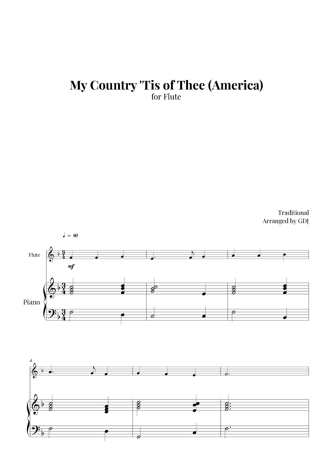 My Country 'Tis of Thee (America) (arr. GDJ)