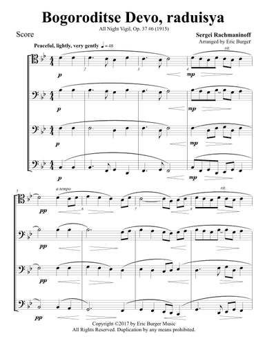 Bogoroditse Devo, raduisya for Trombone or Low Brass Quartet (arr. Eric Burger Music)