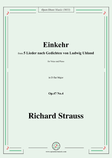Richard Strauss-Einkehr,in D flat Major,Op.47 No.4 (arr. OSM Press)