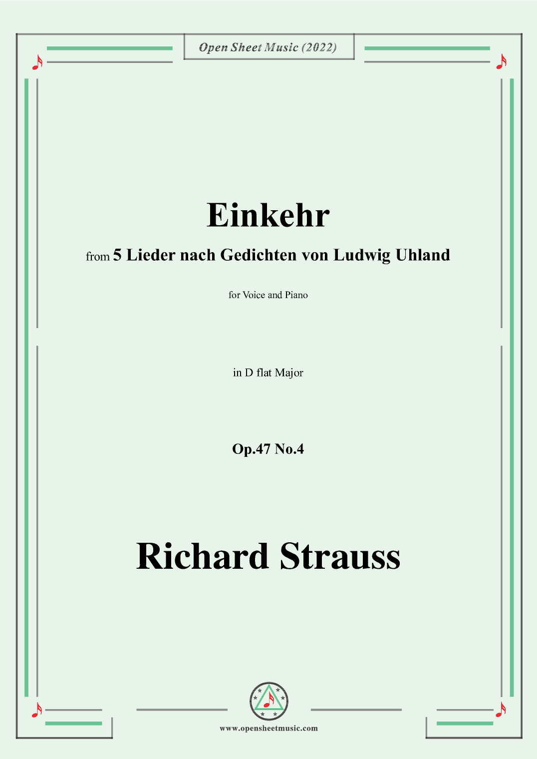 Richard Strauss-Einkehr,in D flat Major,Op.47 No.4 (arr. OSM Press)