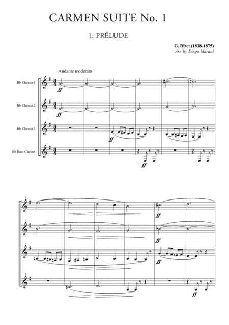 Carmen Suite No. 1 for Clarinet Quartet (arr. Diego Marani)