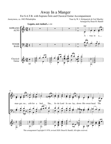 Away In A Manger (SATB with Classical Guitar) (arr. Dean H Hamill)