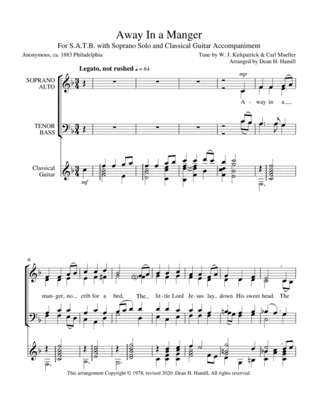 Away In A Manger (SATB with Classical Guitar) (arr. Dean H Hamill)