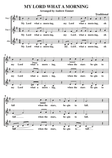 My Lord What A Morning A Cappella SSA (arr. Andrew Emmet)
