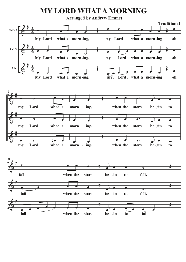 My Lord What A Morning A Cappella SSA (arr. Andrew Emmet)