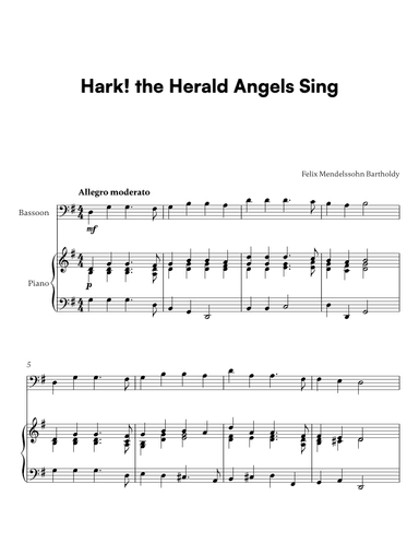 Hark! the Herald Angels Sing (for Bassoon and Piano) (arr. Cadenza Editions)