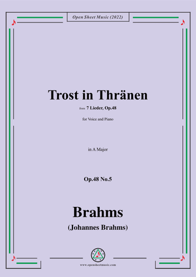 Brahms-Trost in Thränen,Op.48 No.5 in A Major (arr. OSM Press)