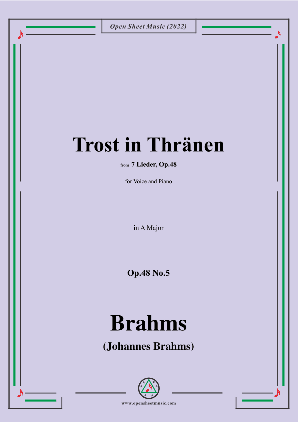 Brahms-Trost in Thränen,Op.48 No.5 in A Major (arr. OSM Press)