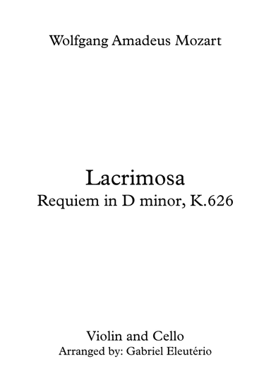 Lacrimosa Requiem in D minor, K.626 (arr. Gabriel Eleutério)