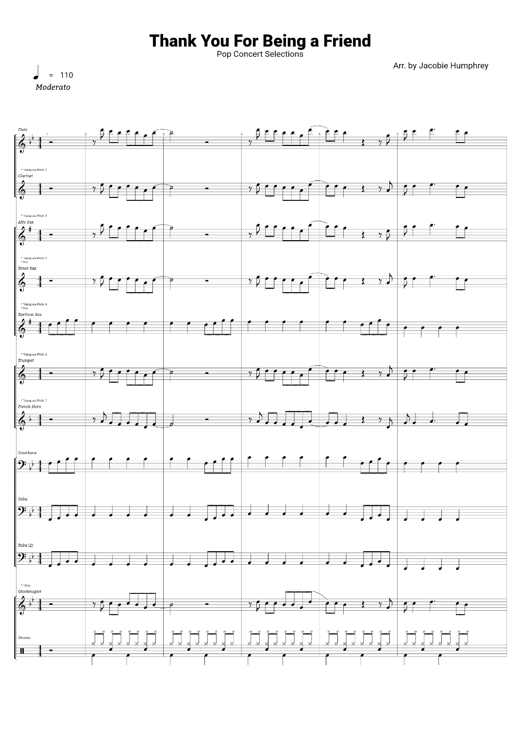 Thank You For Being A Friend - Score Only (arr. Jacobie Humphrey)