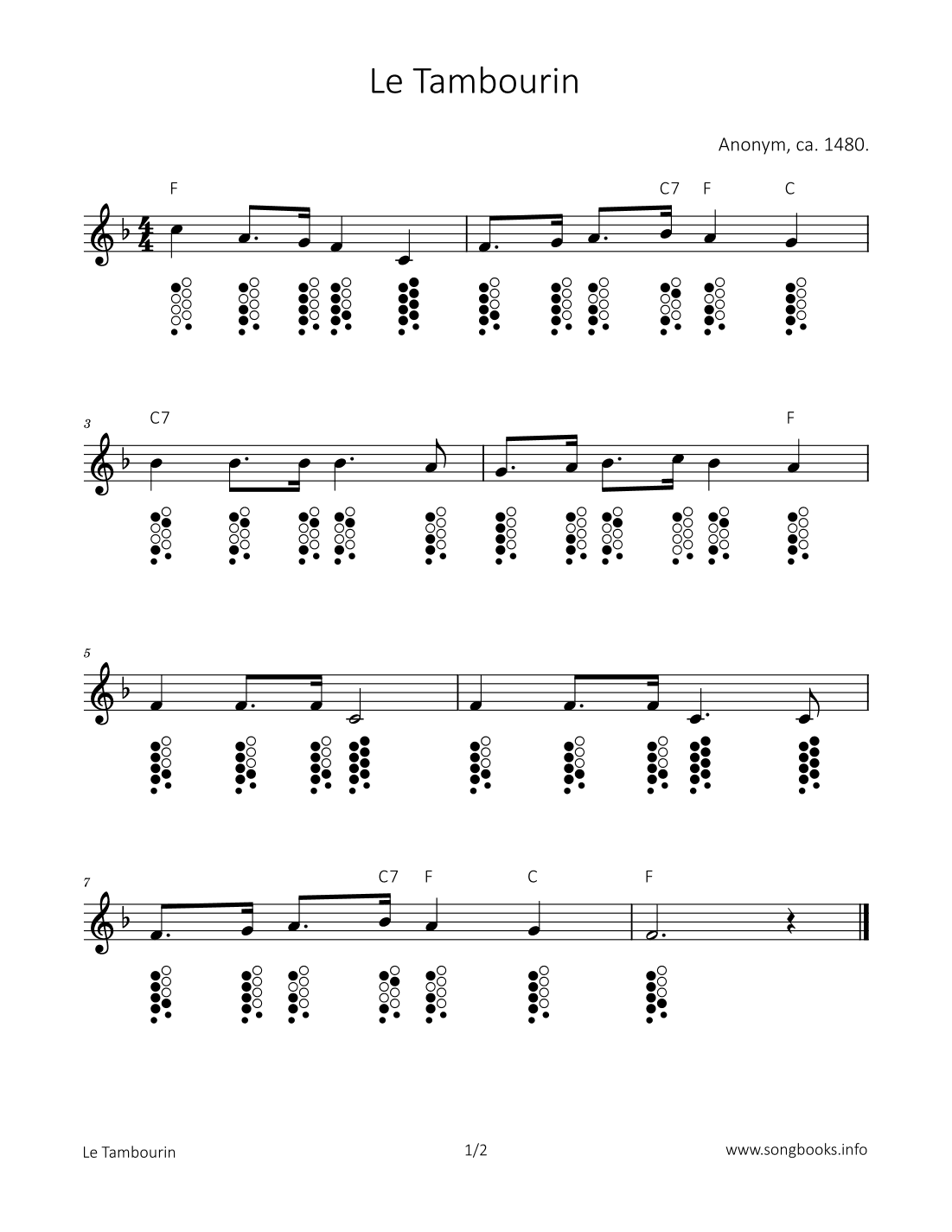 Le Tambourin (arr. songbooks.info)