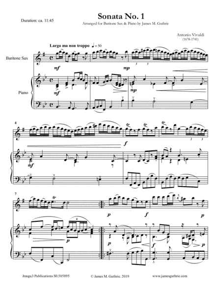 Vivaldi: The Six Sonatas Complete for Baritone Sax & Piano (arr. James M. Guthrie, ASCAP)