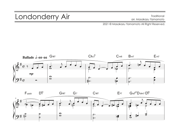 Londonderry Air (Danny Boy) [Piano solo / beginner level] (arr. Masakazu YAMAMOTO)