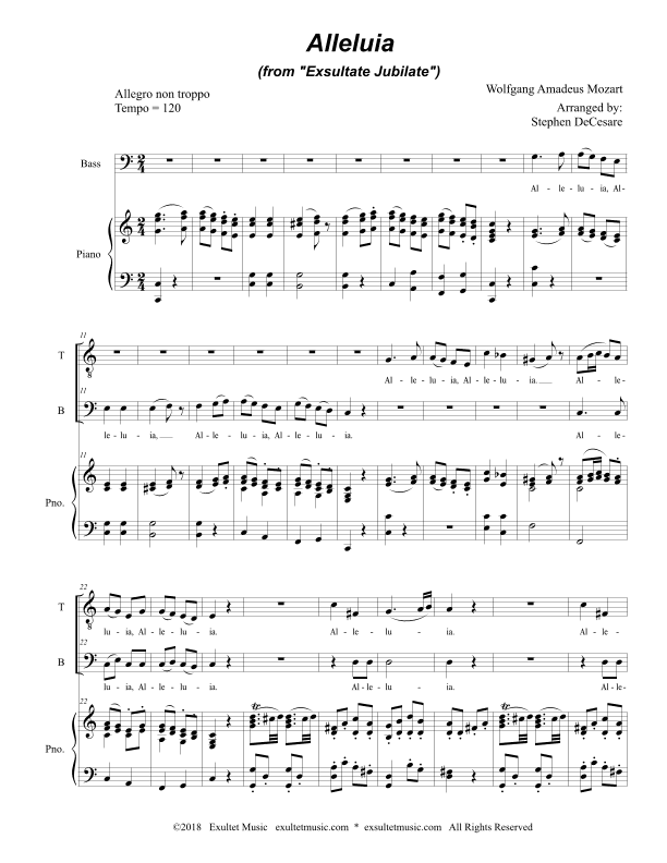 Alleluia (from "Exsultate, Jubilate") (2-part choir - (TB) (arr. Stephen DeCesare)