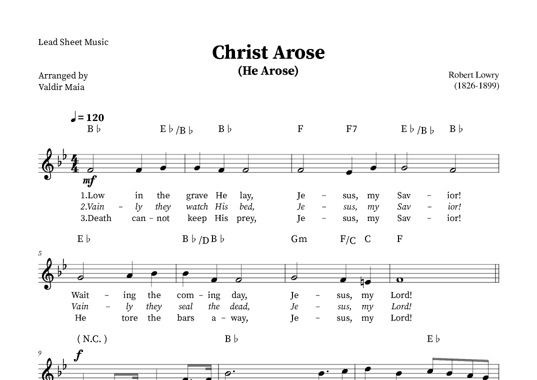 Christ Arose (He Arose) - Lead Sheet (Bb) (arr. Valdir Maia)