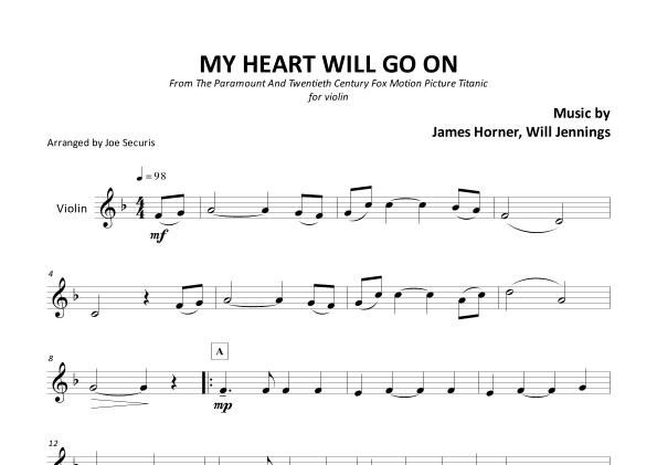 My Heart Will Go On (love Theme From 'titanic') (arr. Joe Securis)