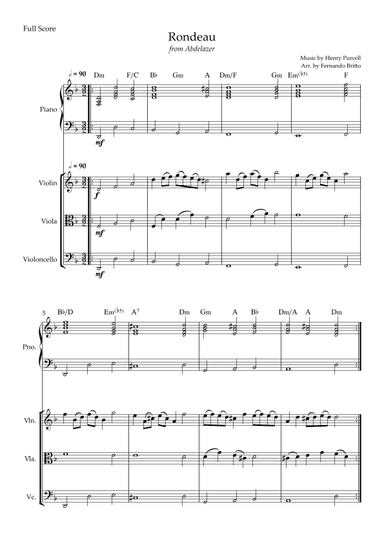 Rondeau (from Abdelazer) for String Trio and Piano Accompaniment with Chords (arr. Fernando Britto)