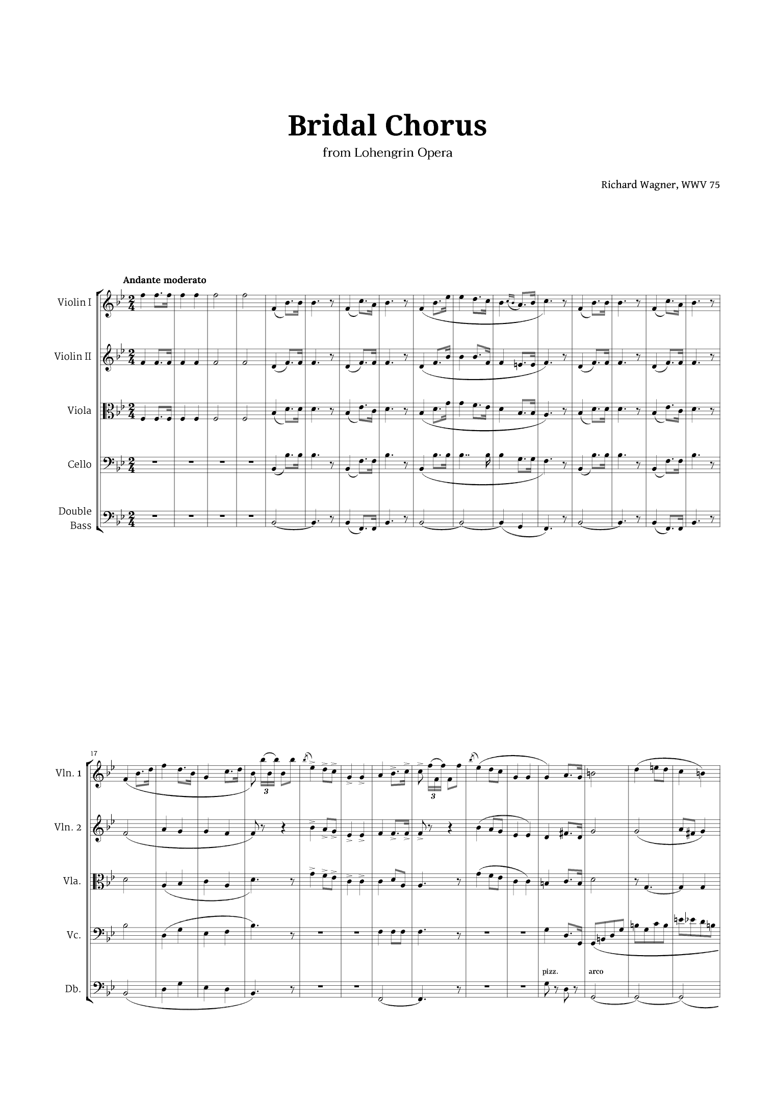 Bridal Chorus by Wagner for String Quintet (arr. Langanho)