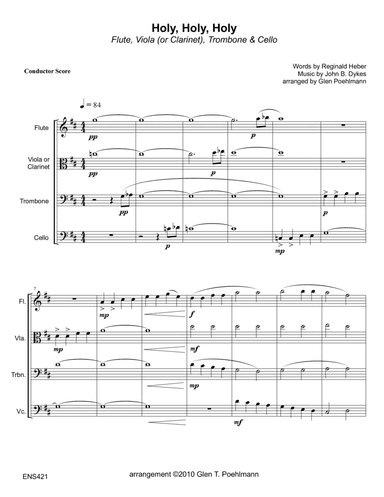 HOLY, HOLY, HOLY - Flute, Viola or Clarinet, Trombone & Cello (unaccompanied) (arr. Glen Poehlmann)
