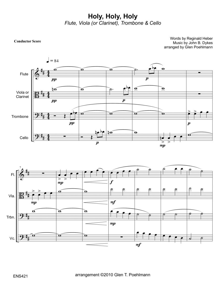HOLY, HOLY, HOLY - Flute, Viola or Clarinet, Trombone & Cello (unaccompanied) (arr. Glen Poehlmann)