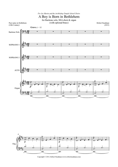 A Boy is Born in Bethlehem (for baritone solo + SSA choir and organ)