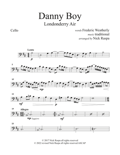 Danny Boy for string orchestra (Cello part) (arr. Nick Raspa)