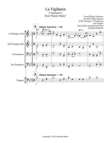 La Vigilance (from "Heroic Music") (Bb) (Brass Quartet - 2 Trp, 2 Trb, Timp) (arr. Regis Bookshar)
