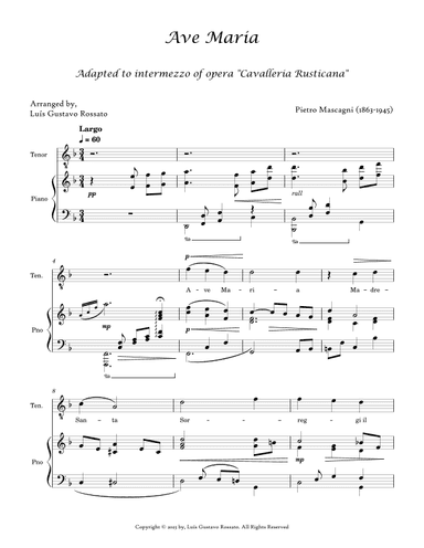 Ave Maria - Mascagni (Tenor F Major) (arr. Luís Gustavo Rossato)