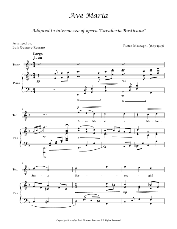 Ave Maria - Mascagni (Tenor F Major) (arr. Luís Gustavo Rossato)