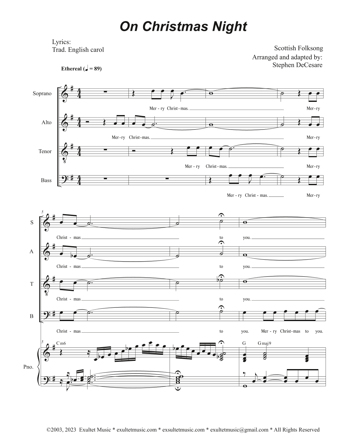 On Christmas Night (Vocal Quartet - (SATB) (arr. Stephen DeCesare)
