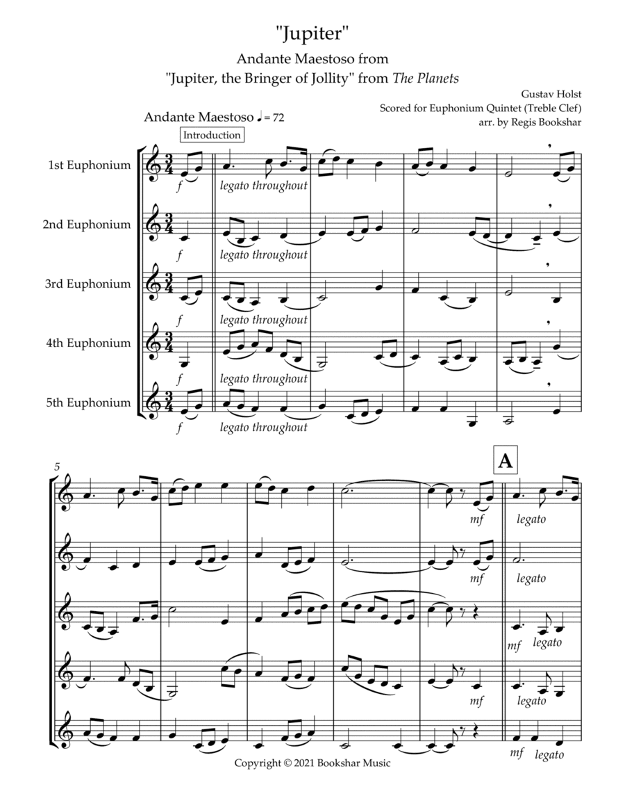 Jupiter (Andante Maestoso from "Jupiter, the Bringer of Jollity" from The Planets) (Bb) (Euphonium Q (arr. Regis Bookshar)