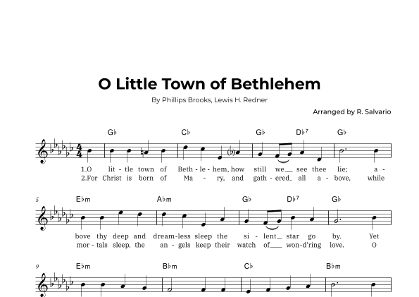 O Little Town of Bethlehem (Key of G-Flat Major) (arr. R. Salvario)