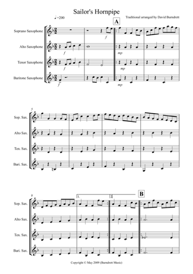 Sailor's Hornpipe for Saxophone Quartet (arr. David Burndrett)