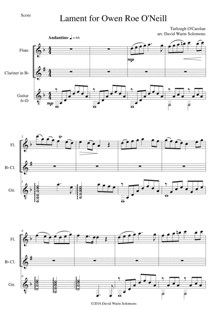 Lament for Owen Roe O'Neill for flute, clarinet and guitar (arr. David Warin Solomons)