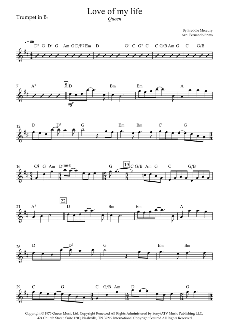 Love Of My Life (arr. Fernando Britto)