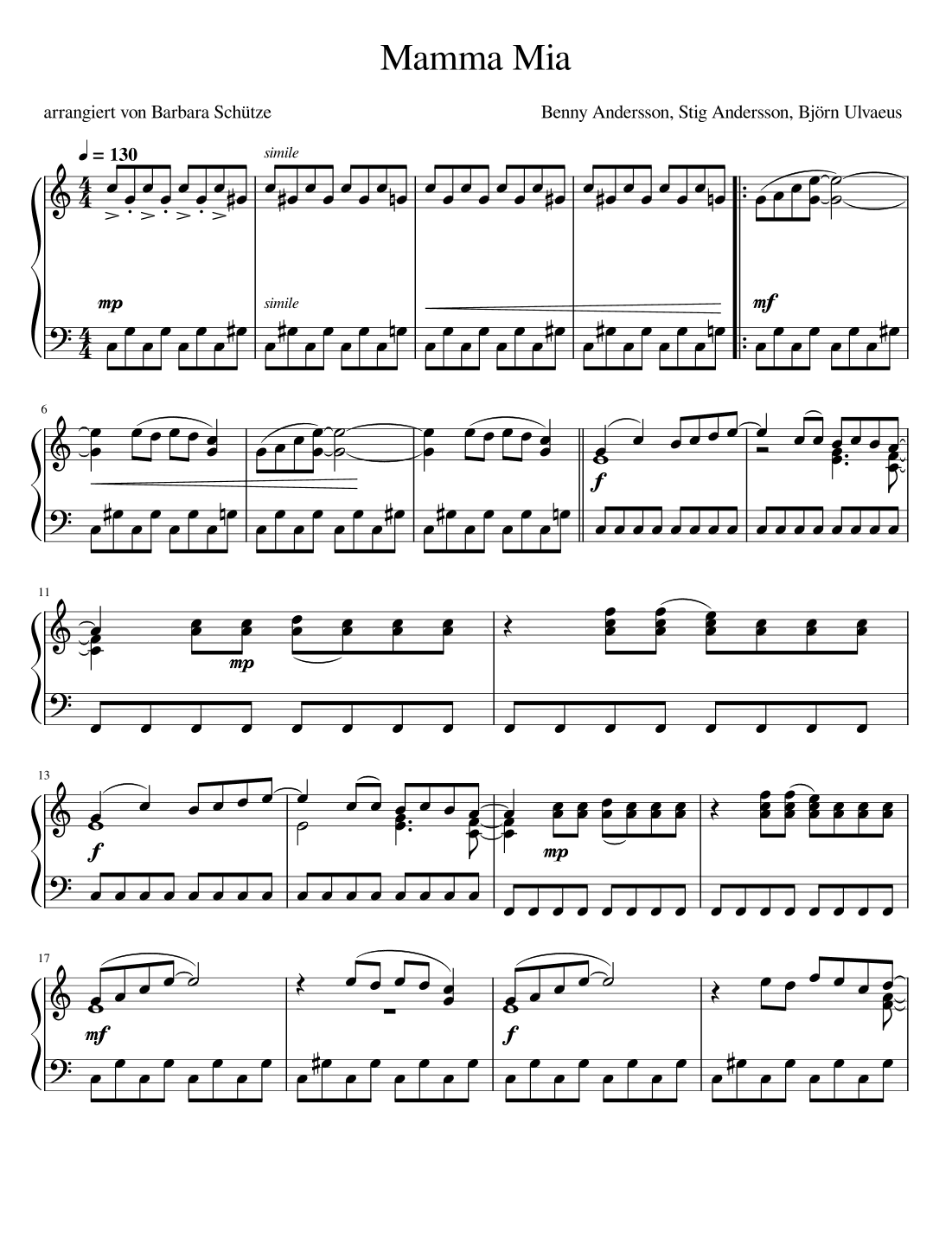 Mamma Mia (arr. Barbara Schütze)