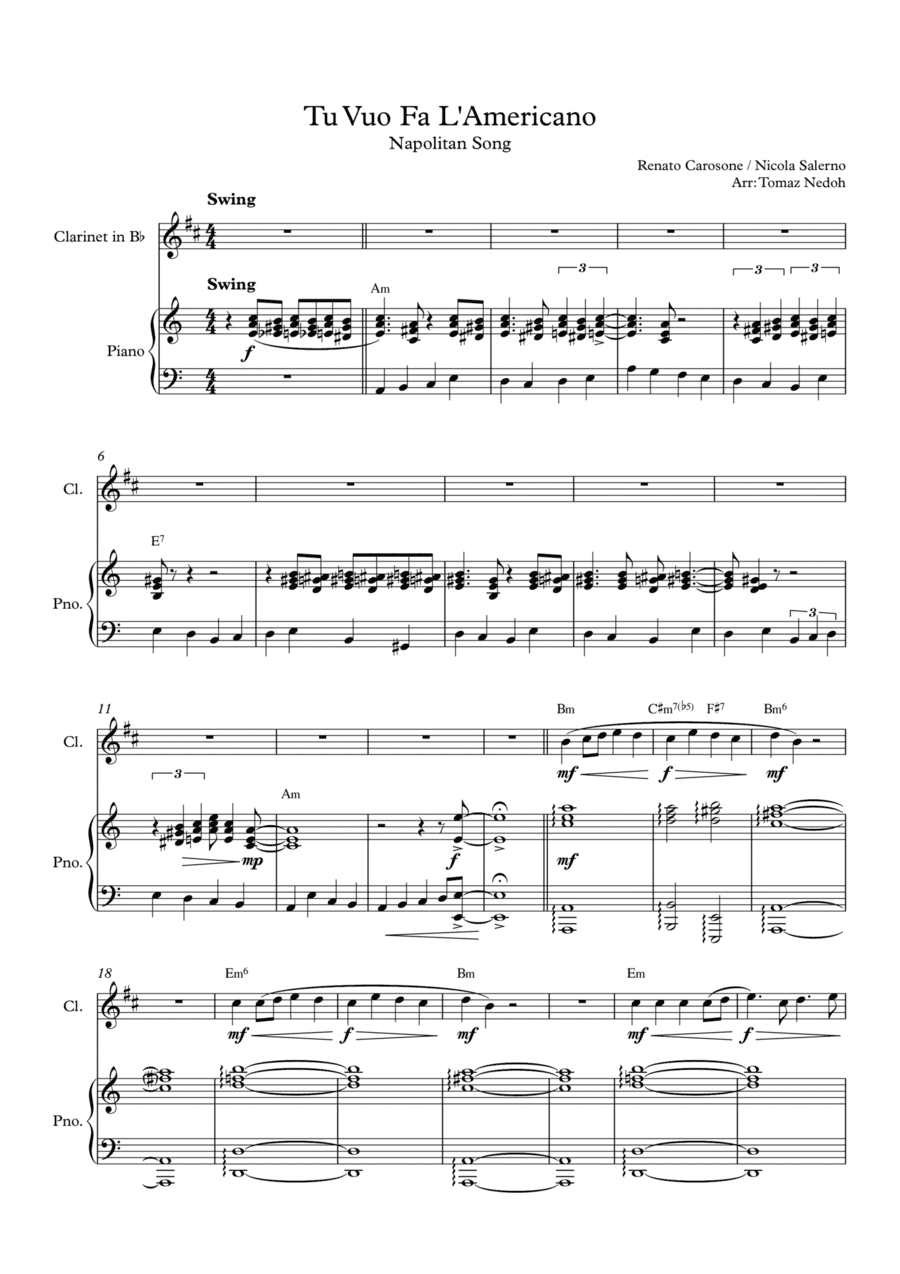 Tu Vuo Fa L'americano (arr. Tomaz Nedoh)