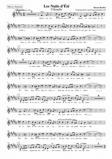 Villanelle from Les Nuits d'Été for Mezzo Soprano (Transposed down from A to F#) (arr. Jan Angermüller)