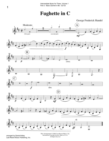 Intermediate Music for Three, Volume 1 - Part 3 for Bass Clarinet (arr. Daniel Kelley)