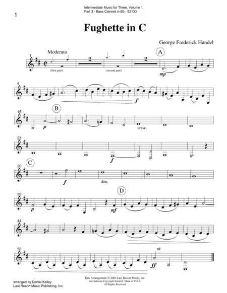 Intermediate Music for Three, Volume 1 - Part 3 for Bass Clarinet (arr. Daniel Kelley)
